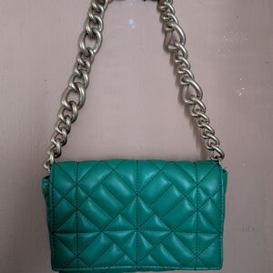 Zaba Emerald Quilted Shoulder Bag with Chain Strap
